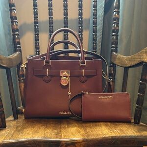 Michael Kors Deep Burgundy Satchel and Wristlet